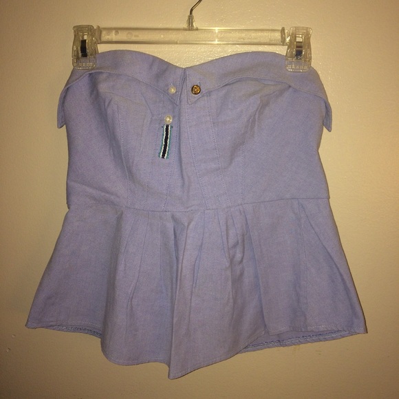 Anthropologie Tops - Anthropologie Strapless Chambray Peplum Bustier